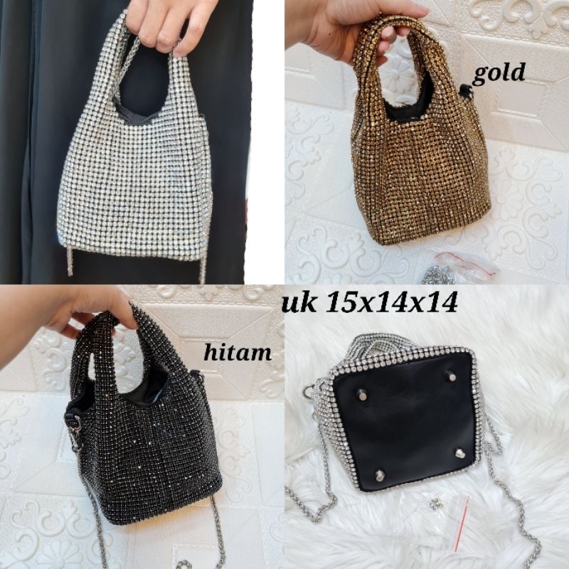 Tas hobo rhinestone blink blink premium / tas pesta hobo import