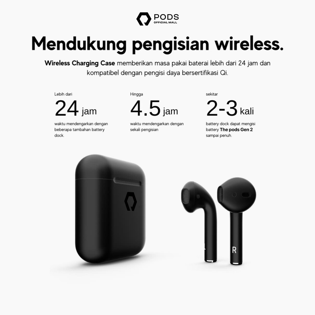 ThePods Gen 2 Black 2024 [LIMITED EDITION] - Wireless Charging Case Final Upgrade - (IMEI &amp; Serial Number Detectable) - By PodsIndonesia