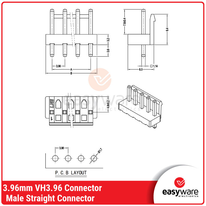 SET Connector VH3.96 2P 2 Pin VH 3.96mm Straight VH3.96-2P Lurus Male Female