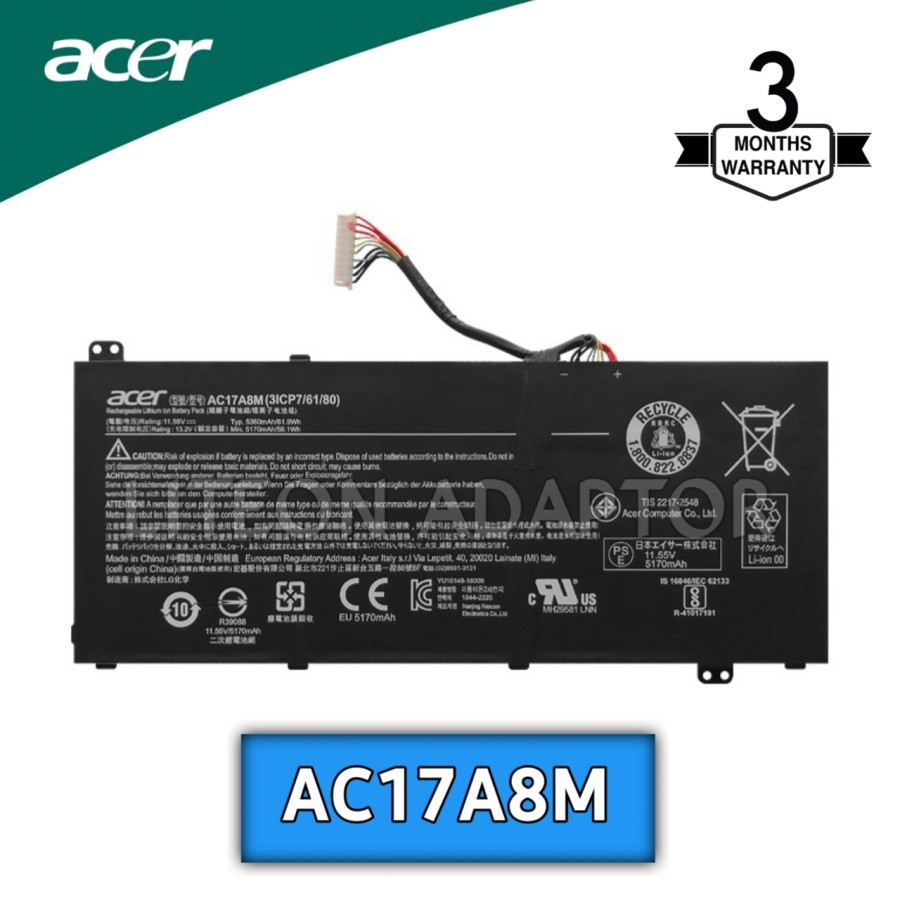 Baterai Laptop Ori Acer Spin 3 SF314 AC17A8M A514-51 A514-52 SP314-52