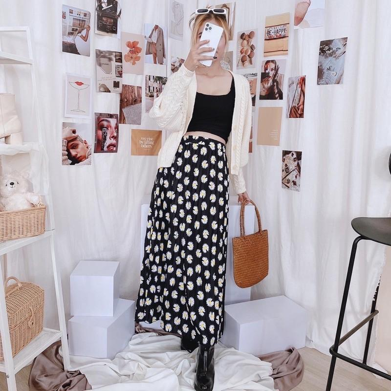 Rok Daisy /Rok Sifon Panjang Tengah Wanita Daisy a-Line Pinggang Tinggi Bersih