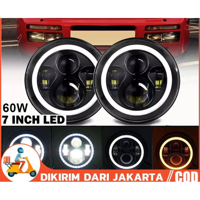 COD Daymaker Bulat 7 Inch 4 Led Pnp Motor Mobil White Yellow Toyota Sedan Kijang PickUp Jeep HiLux Truk