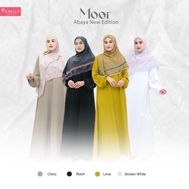 MOOR ABAYA NEW EDITION BY AMILY GAMIS CANTIK MURAH POLOS SYARI BUSUI FRIENDLY JUMBO HAJI UMROH HITAM