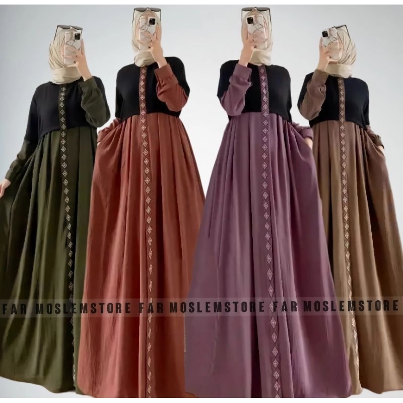 SASA DRESS MAXY CRINKLE AIFLOW ABAYA BASIC BORDIR BUSUI/GAMIS WANITA TERBARU/FASHION MUSLIM WANITA 2024/FAR MOSLEMSTORE