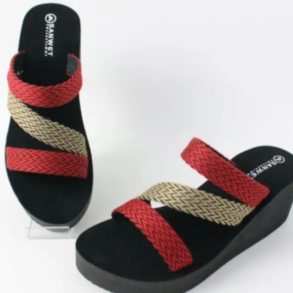 Sandal Wedges Spon Wanita Sendal Wanita Tinggi 5cm Tali Webing Simple Kualitas Bagus