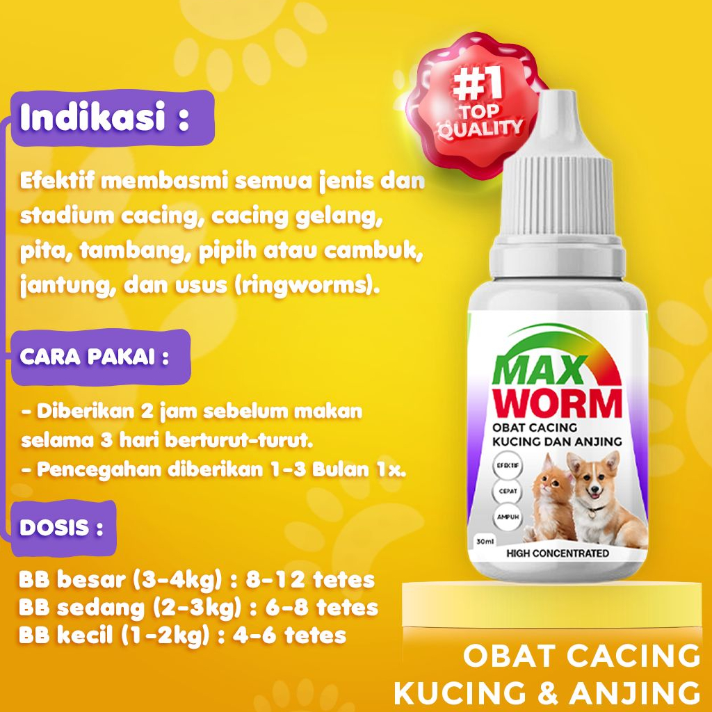 OBAT CACING KUCING TETES MAX WORM 30 ML CAIRAN PEMBASMI CACING KUCING ANJING