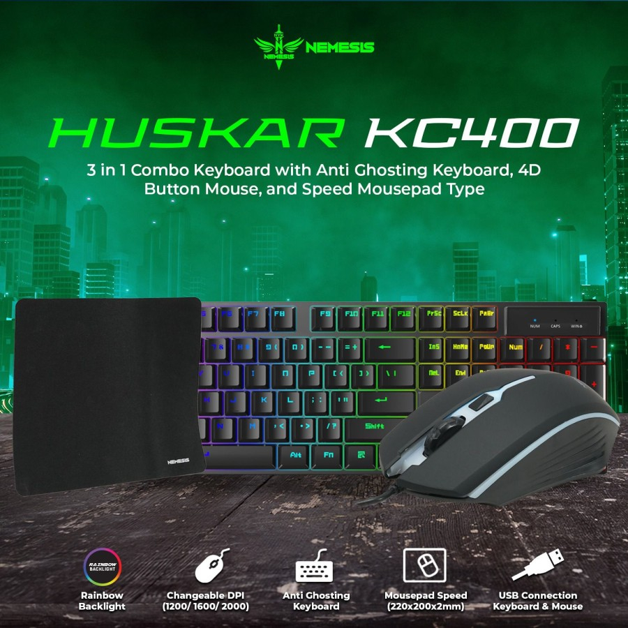 Nyk Nemesis HUSKAR KC- 400 Keyboard Mouse Gaming Combo 3 in1 / Huskar Kc 400