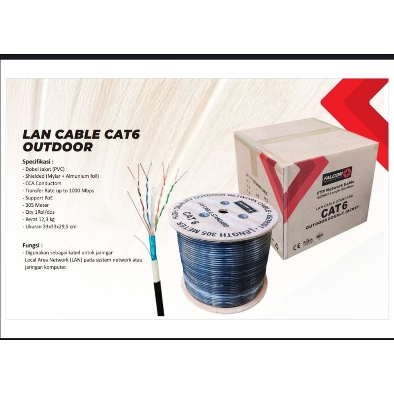 Kabel FTP LAN CAT6 Falcom Outdoor double jacket
