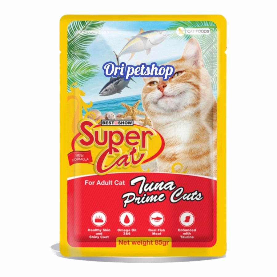 (6x) SUPERCAT Pouch Adult Tuna Prime Cuts Makanan Basah Sachet 85gr