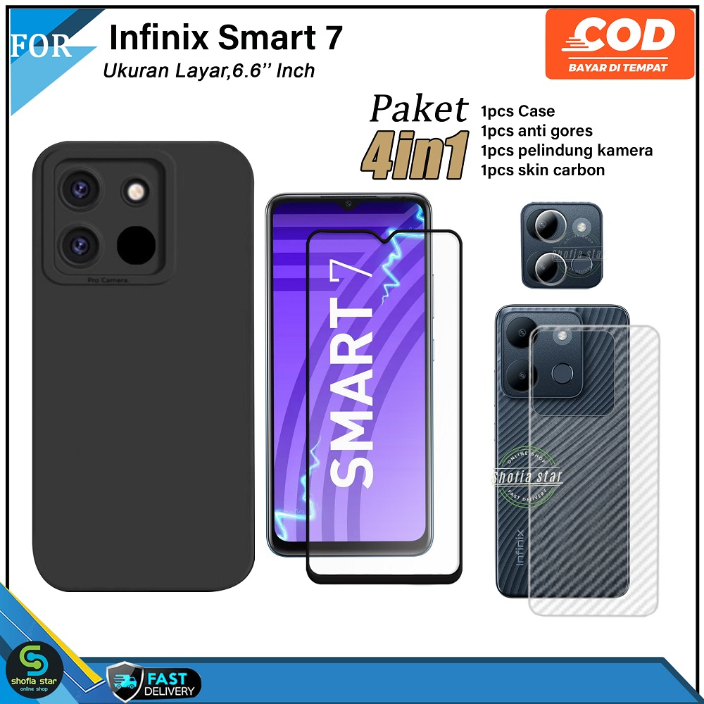 PAKET 4IN1 Case Infinix Infinix Smart 7 Smart 6 Plus Smart 6 nfc Softcase Protect Camera Casing