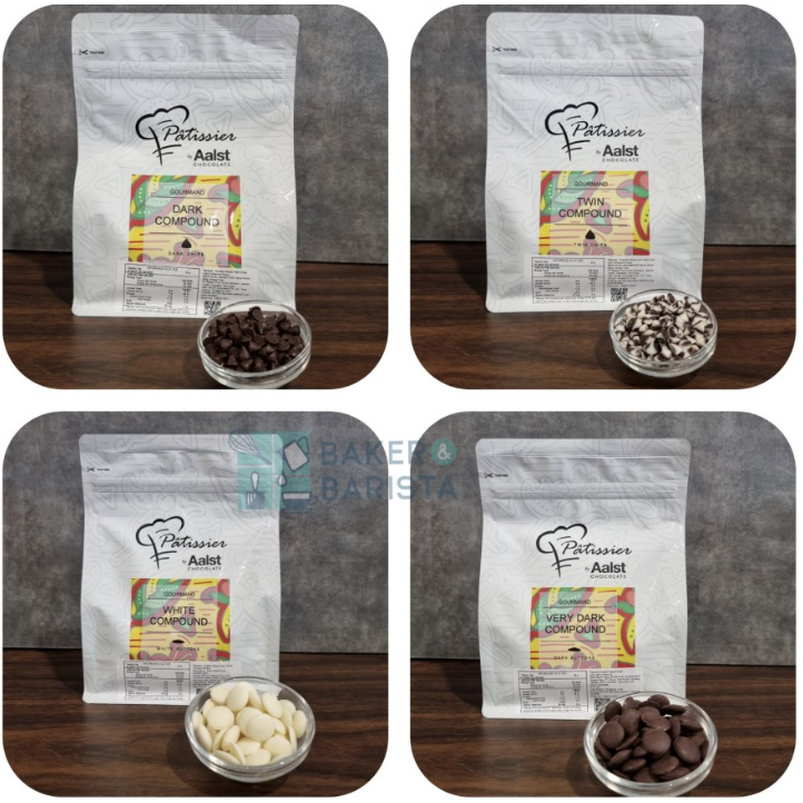 

patissier compound chocolate very dark white compound dark choco chip twin chip aalst coklat masak import