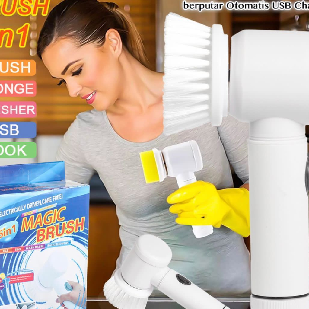 sikat elektrik serbaguna magic brush 5 in 1 cleaning brush multifungsi