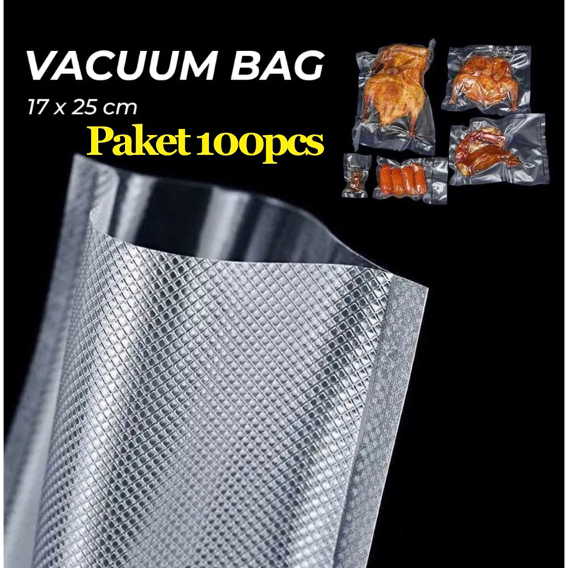 INDO KADO - FREE 10PCS PLASTIK - Mesin Vacuum Sealer Makanan Alat Vakum Dan Penyegel Pengemas Otomatis-PLASTIK 17x25 100PC