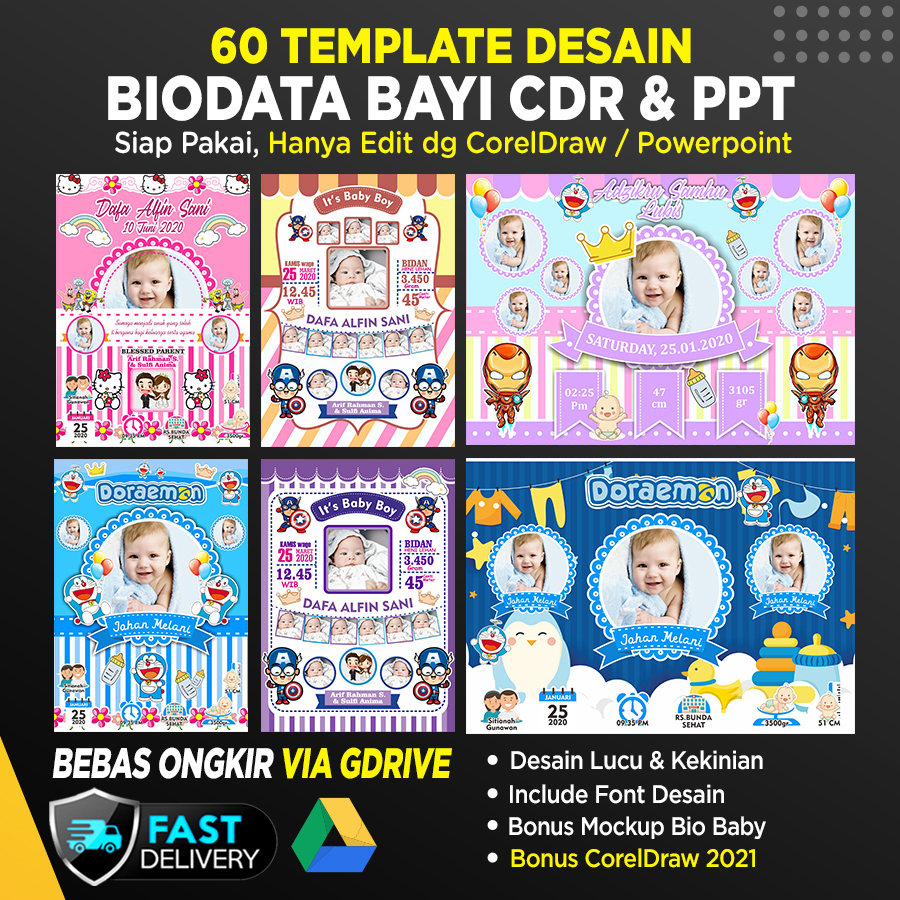 Template Biodata Bayi Hadiah Figura Kelahiran format PPT CDR
