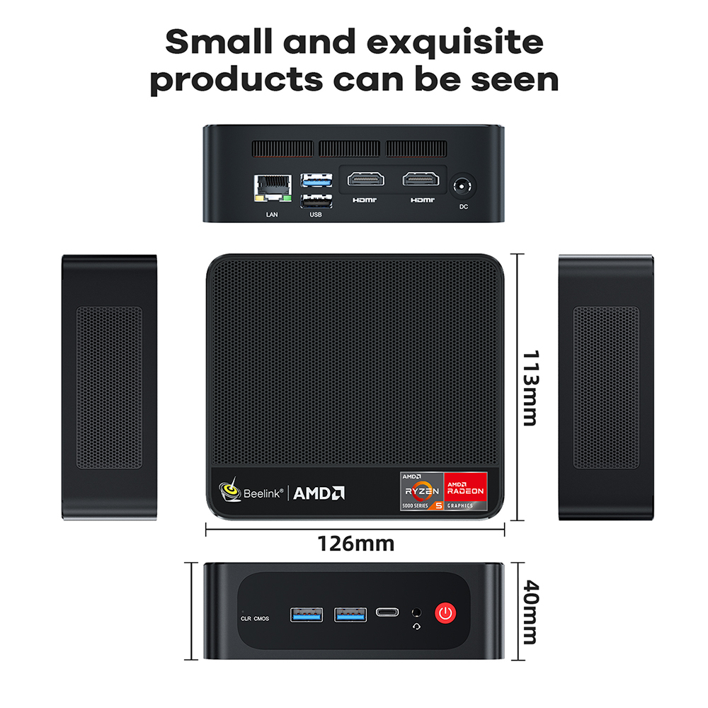 Beelink SER5 5500U AMD Ryzen5 32/500GB SSD NVMe WiFi6 Triple Display Windows 11 Pro