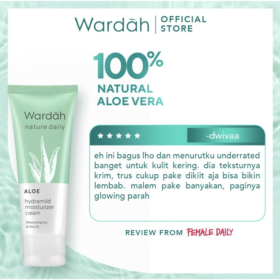 Wardah Nature Daily Aloe Hydramild Moisturizer Cream 40 ml - Pelembab dengan Olive Oil