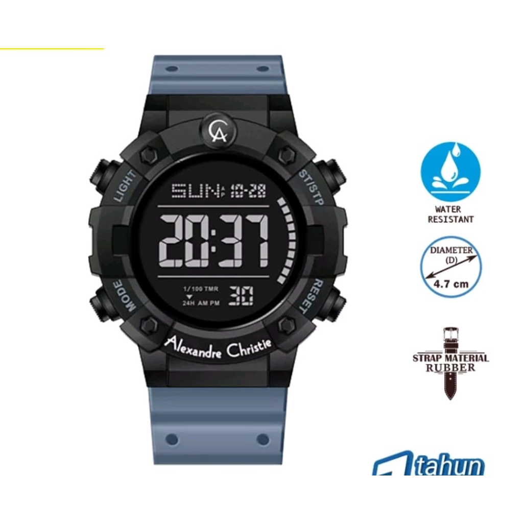 ORIGINAL JAM TANGAN ARLOJI PRIA ALEXANDRE CHRISTIE DIGITAL STRAP RUBBER AC MODEL FASHION