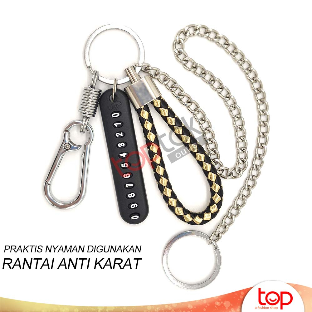 1 set 4 pcs Gantungan RANTAI Kunci Motor Mobil Kulit Genuine Leather Keychain Premium