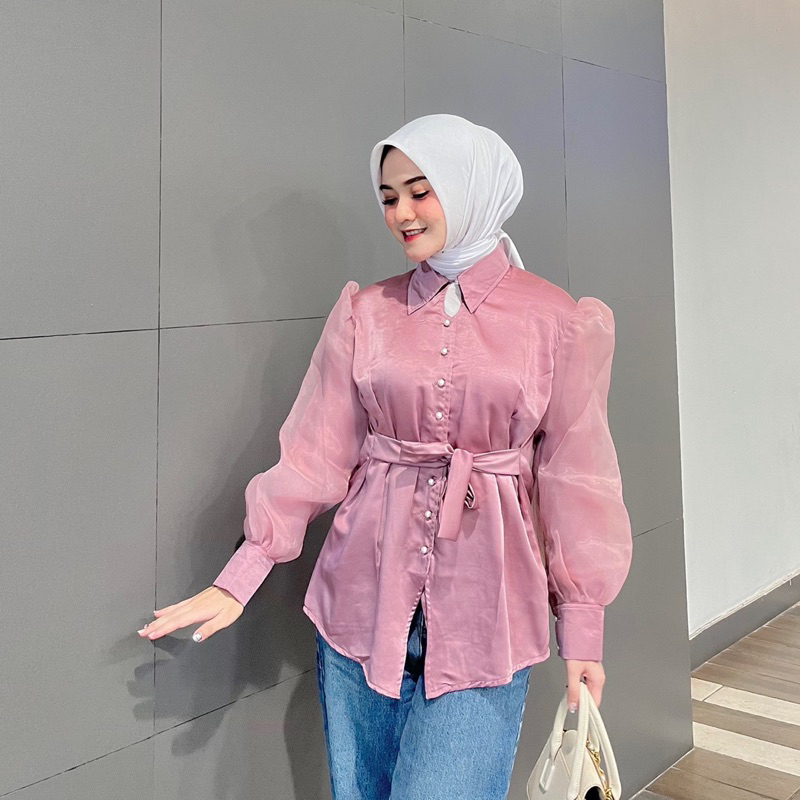 Nana Puffy Top | Blouse Satin Mix Organza by Vitafa Balon Blouse Kondangan TERMURAH