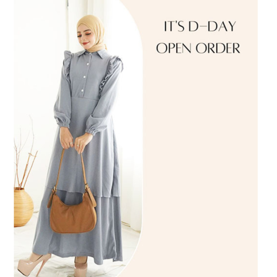 Gamis busui kerah kancing ruffle rempel motif polos bahan voxy merk cocobee (855)