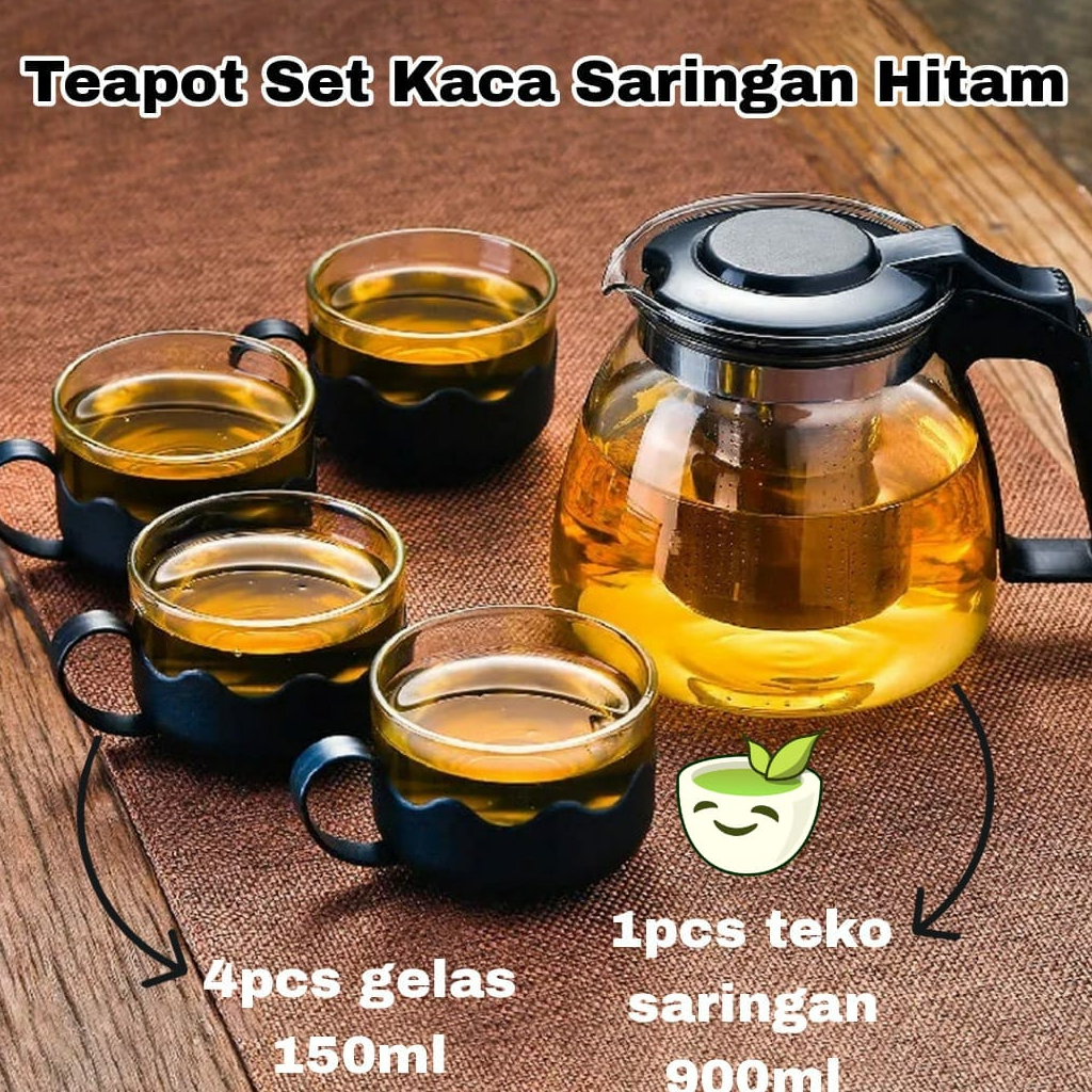 Set 5in1 Teapot Teko Kaca Dengan Saringan