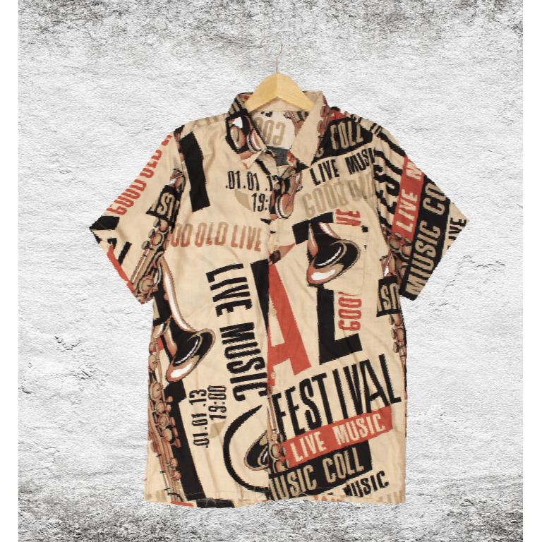 HipNop JAZZ Kemeja Pantai Pria Hawai Cowok Bali REGGAE Cowok Pendek Satai Rayon Halus Motif