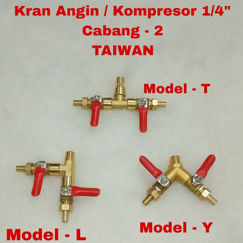kran angin kompresor 1/4" CABANG 2 - air cock 1/4 inch kuningan cabang 2