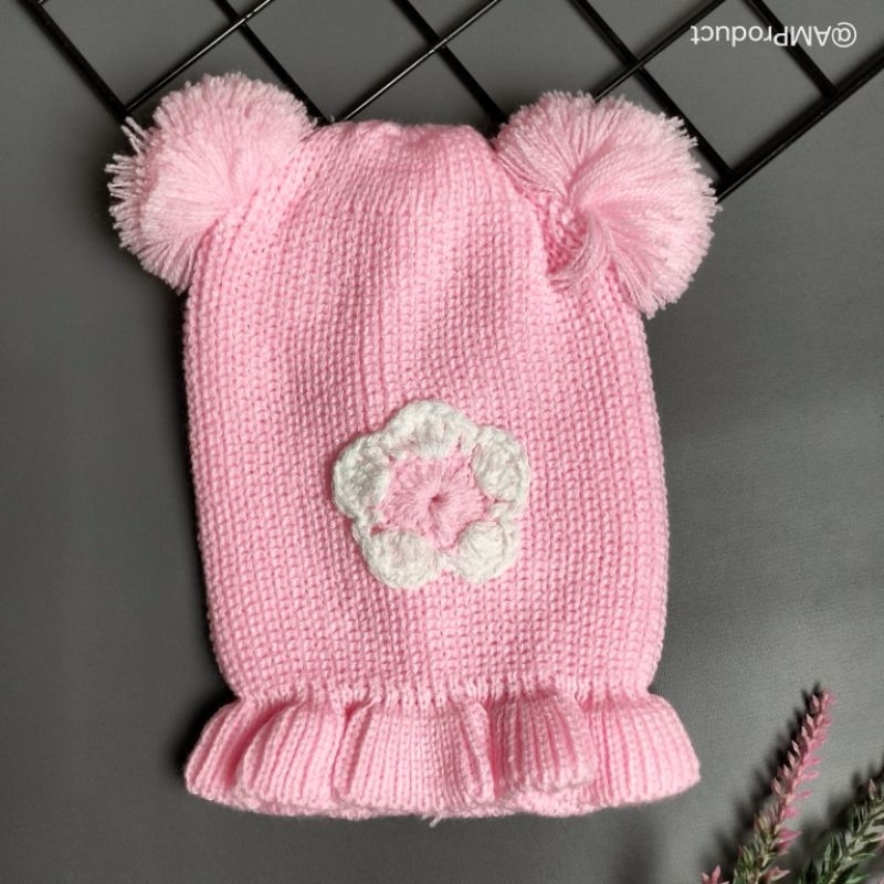 topi kupluk rajut bayi perempuan 3-36 bulan motif bunga