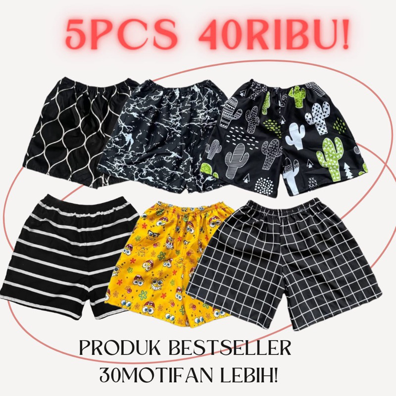 5 Pcs Celana Pendek Motif Pria Wanita / BOXER UNISEX / BOXER PRIA WANITA / BOXER MOTIF DEWASA / KOLOR PRIA / KOLOR