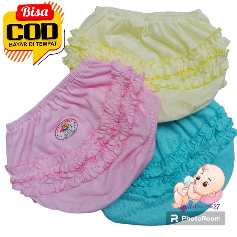 6PC MEGGIA GIRL Celana Bayi Perempuan Model Renda Ukuran All Size Usia 0-12Bulan SNI Murah Nyaman Berkualitas