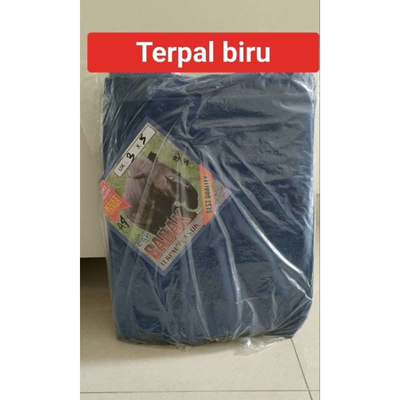 Terpal biru UK 3x5 satu sisi A4 merk Badak