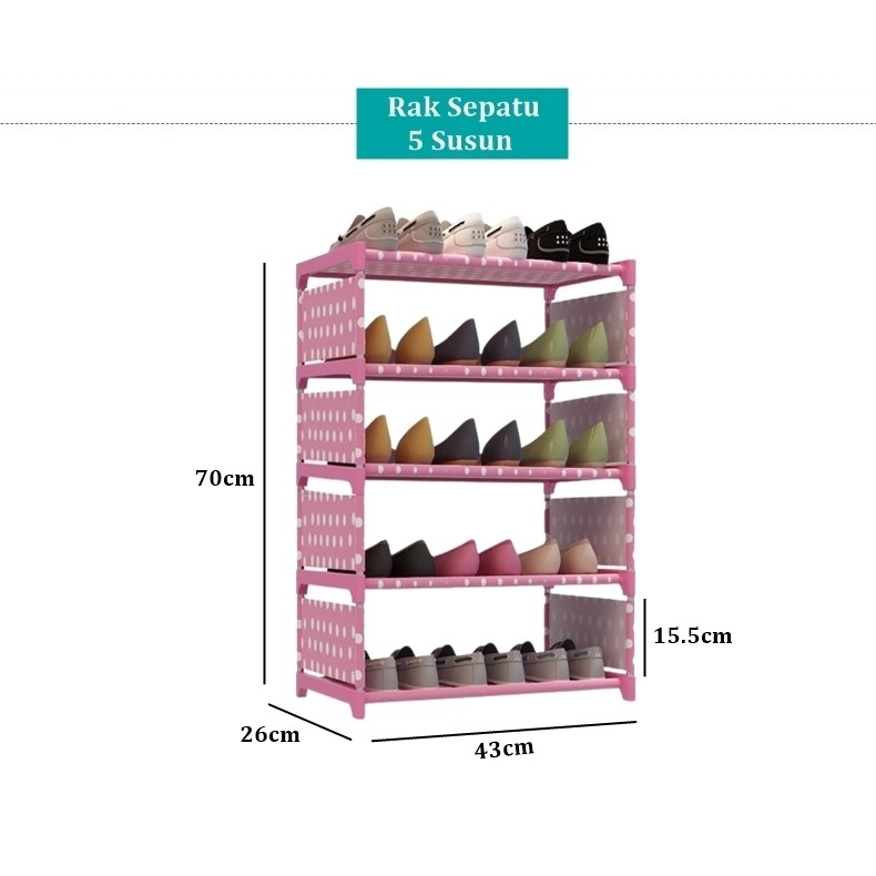 Rak Sepatu Portable 5 Susun Plastik Rak Tempat Penyimpanan Sepatu Sandal Serbaguna Minimalis