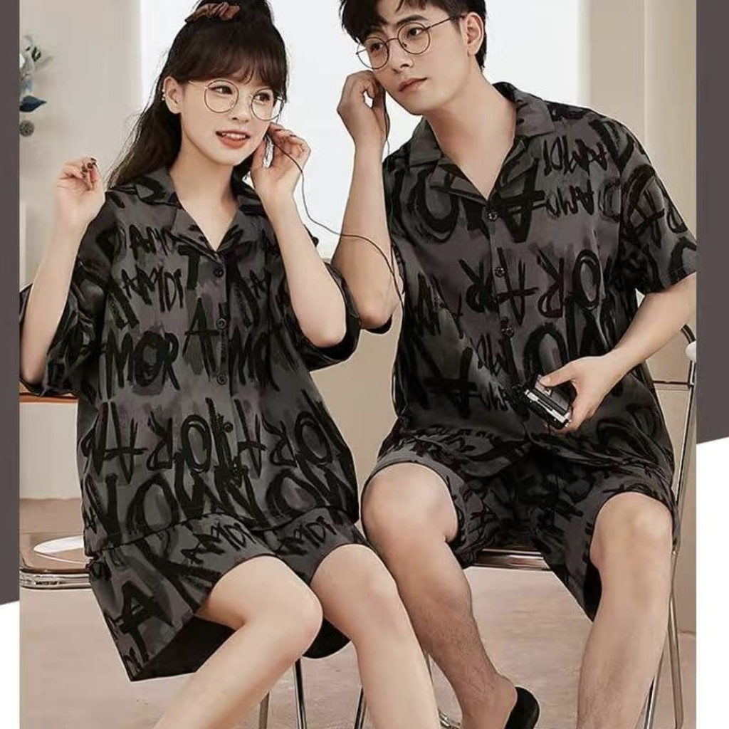 Baju tidur piyama couple bahan kaos import couple