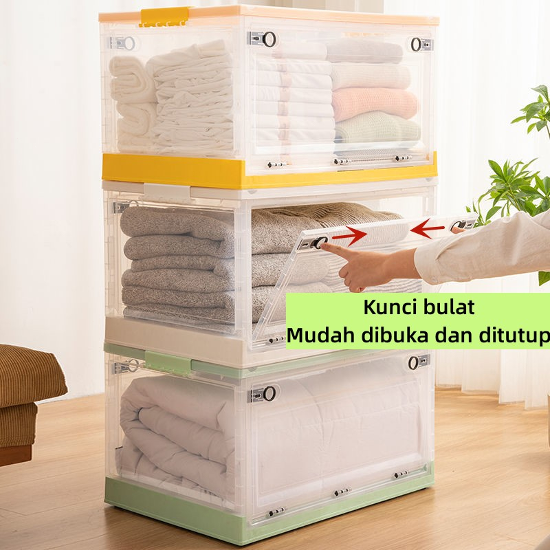 Storage box Penyimpanan untuk mainan, pakaian, dan makanan ringan Transparan Kotak penyimpanan plastik Kotak penyimpanan geser berkapasitas besar dan kokoh dengan tiga pintu