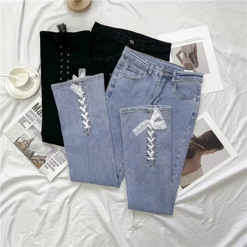 Korea Cutbray Jeans Terbaru / Highwaist Ada Melar Skinny Celana Jeans Wanita