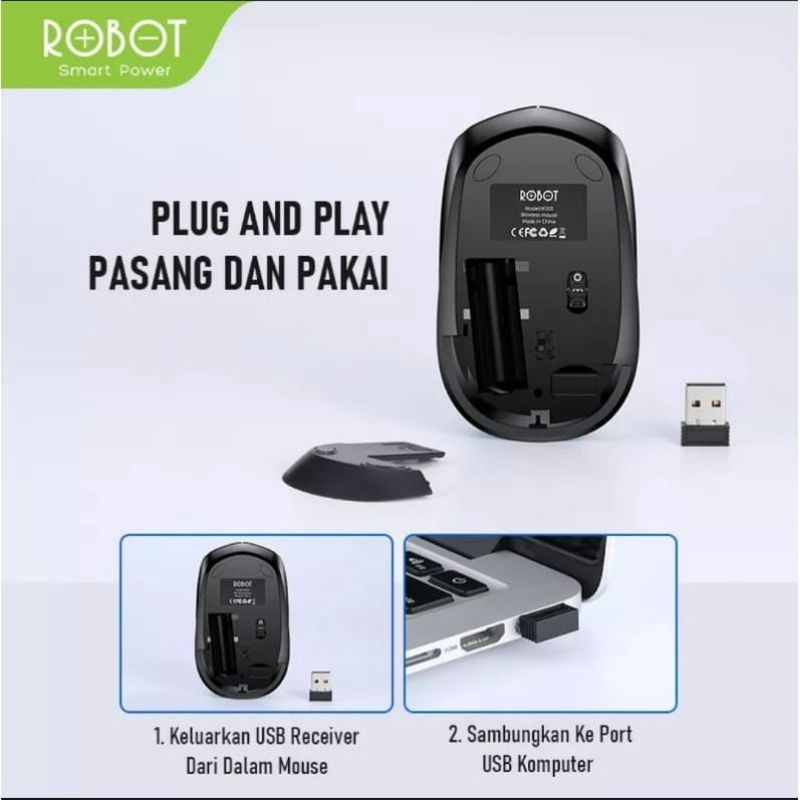 ROBOT MOUSE WIRELESS 2.4G SILENT CLICK ORIGINAL BY ROBOT [M205]