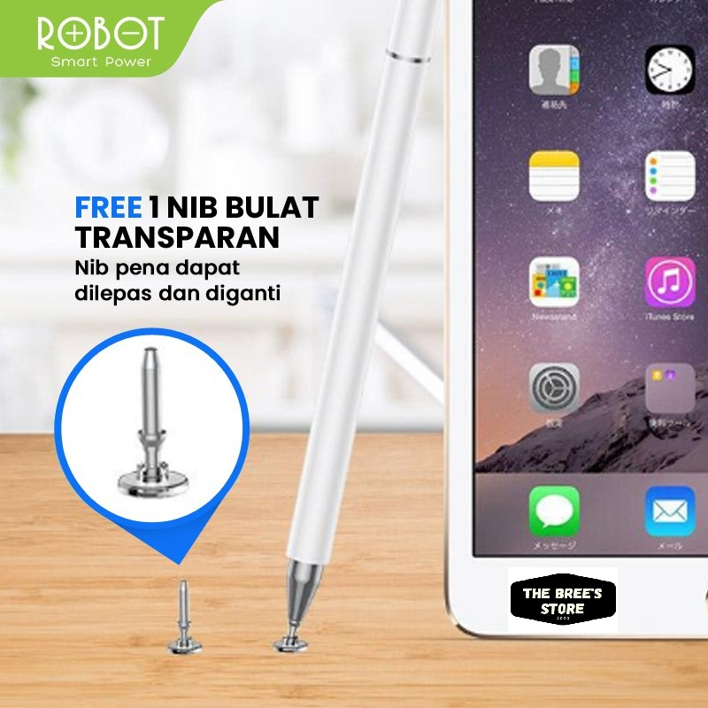 ROBOT RSP01 Universal 2 in 1 Capacitive Stylus Pen for Mobile and Tablet PC White - Garansi 1 Thn