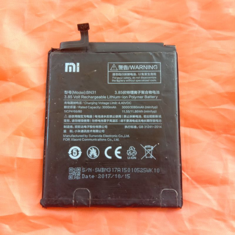 BATERAI  Baterai Xiaomi Redmi Note 5A Note 5 prime BN31 Original Asli Copotan