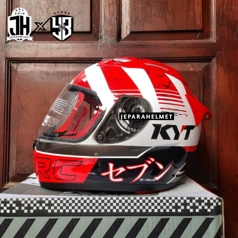 Helm KYT RC7 Motif 17 White Putih Red Glossy Red Fullface Original | KYT RC7 Fullface Motif #17 Whit