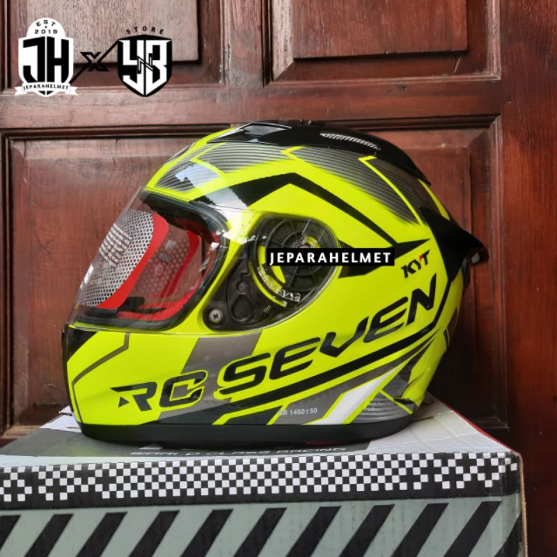 Helm KYT RC7 Motif 18 Black Hitam Yellow Fluo Glossy Fullface Original | KYT RC7 Fullface Motif #18 