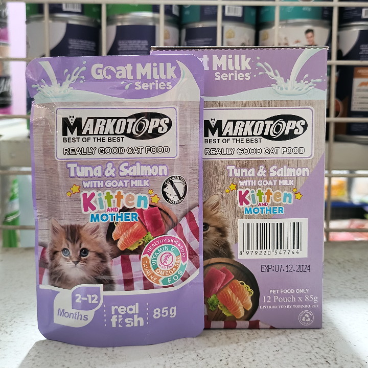 Makanan Kucing Markotops Sachet Kitten Tuna &amp; Salmon Pouch 85G