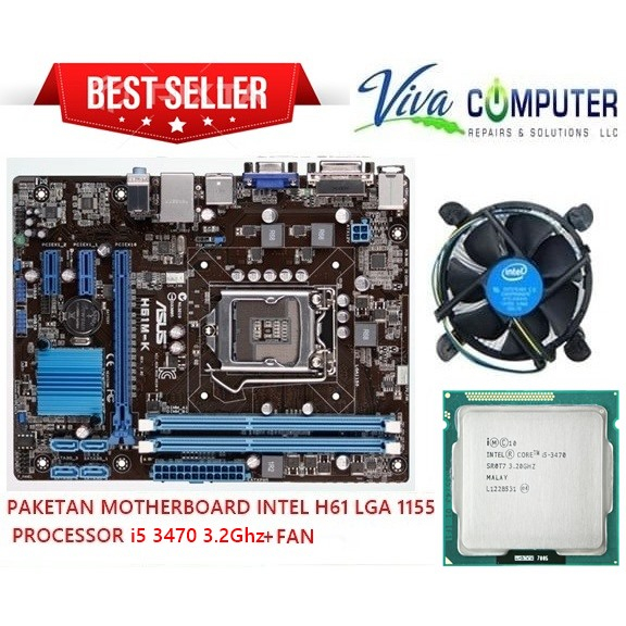 PAKETAN Motherboard mobo H61 LGA1155 + Processor core i5 3470 3,2Ghz + fan
