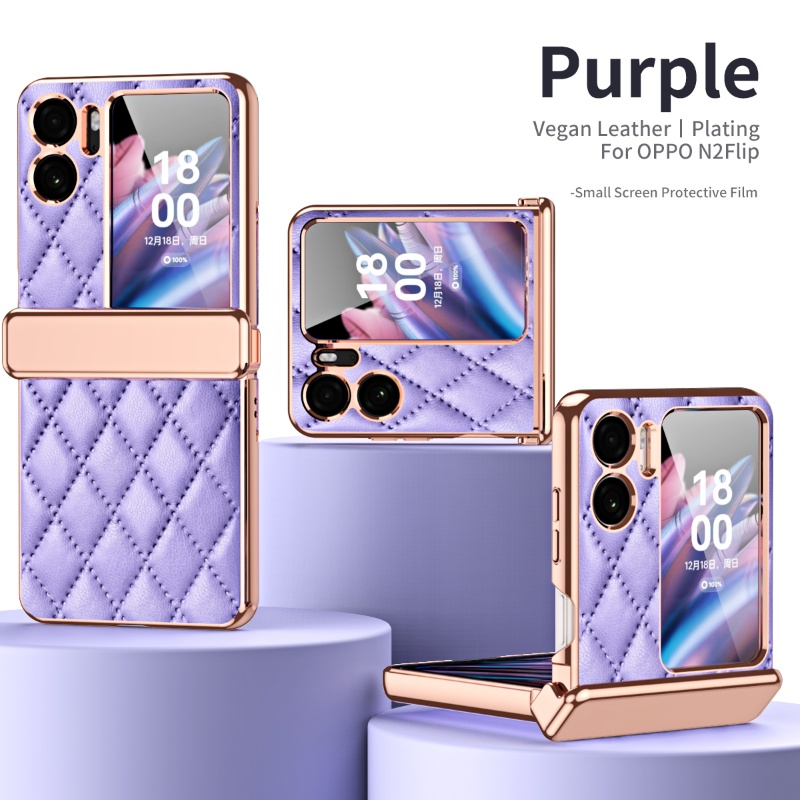 Case Armor Ring Dengan Hinge Pelindung Engsel Bahan Plating Kulit Phone Back Case disertai Tempered Glass Untuk Oppo Find N2 Flip