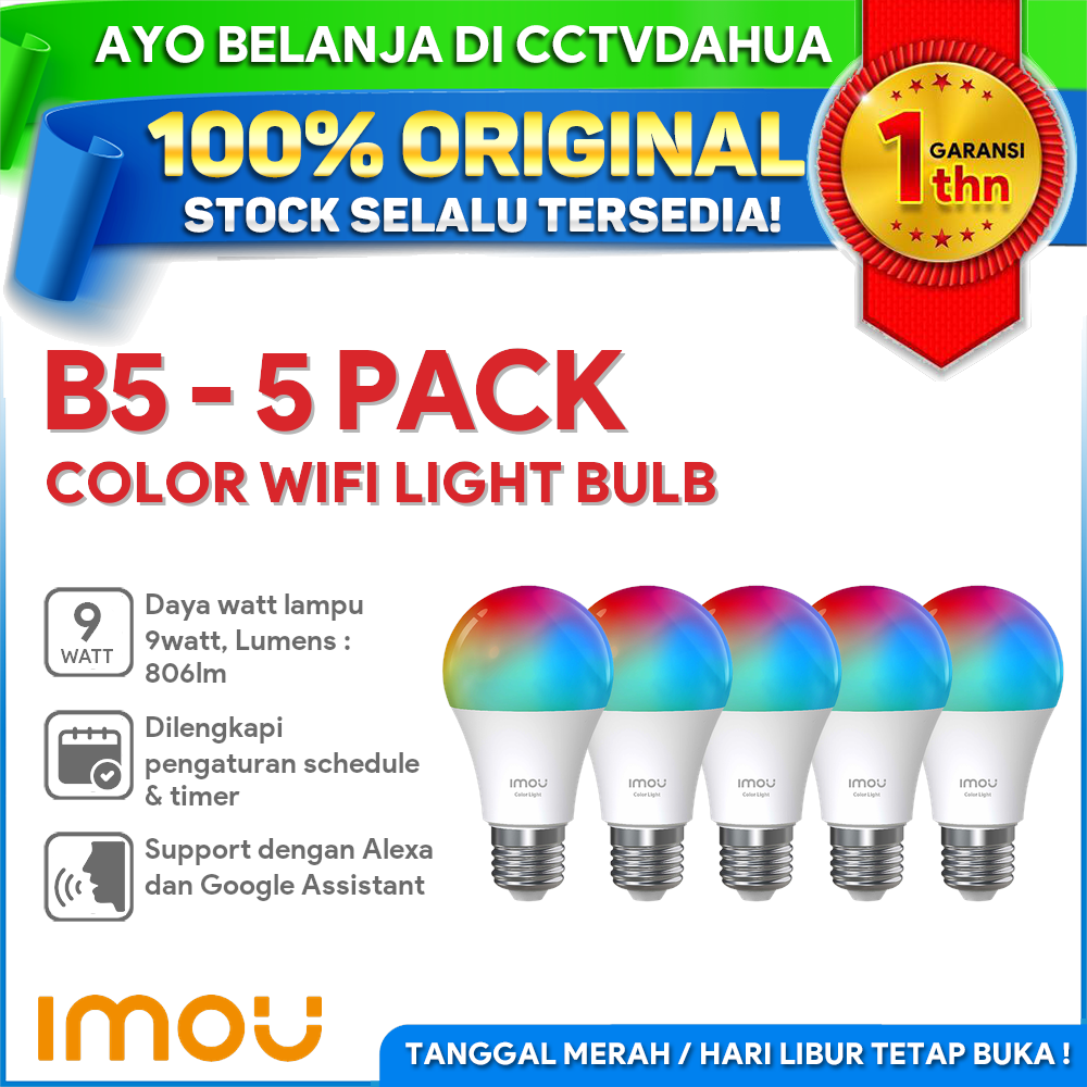 IMOU B5 CL1B-5 9W 5 PACK WIFI SMART COLOR LIGHT BULB BOHLAM LAMPU