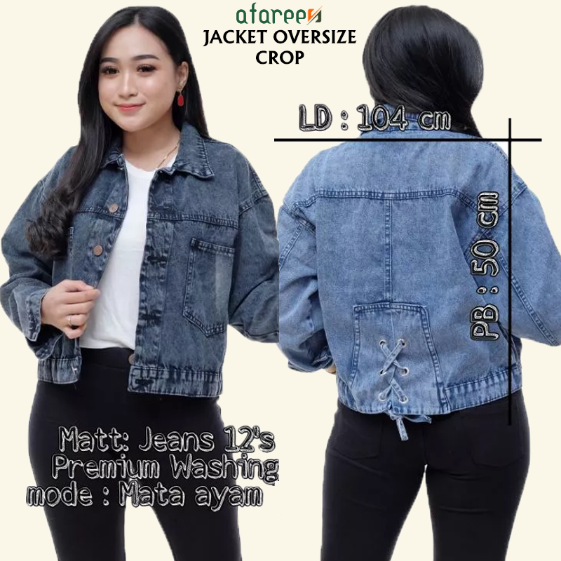 AFAREEN - Jacket Crop Jeans Wanita Jaket Jeans Denim Ld 104 cm