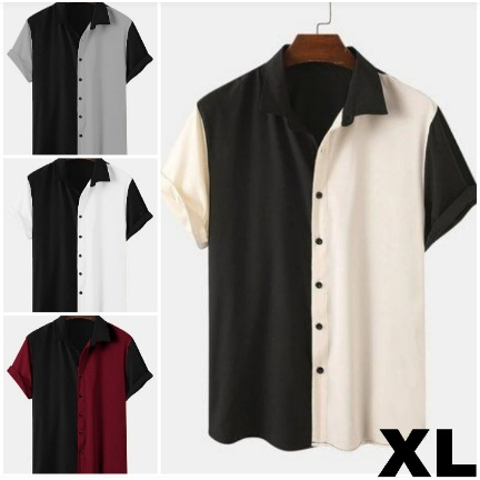 JOSJOLI_STORE/Kemeja TWO TONE/Atasan Pria Dewasa Lengan Pendek/L XL