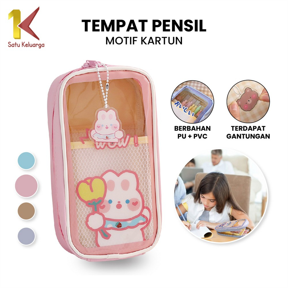 Satu Keluarga Tempat Pensil Anak Transparan Motif Kartun A61 Tempat Alat Tulis Perlengkapan Sekolah 