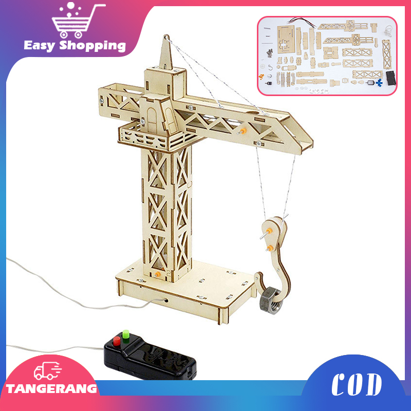 Tower Crane Mainan Elektrik DIY Mainan Menara Derek Elektronik Puzzle Untuk Edukasi Sains Anak