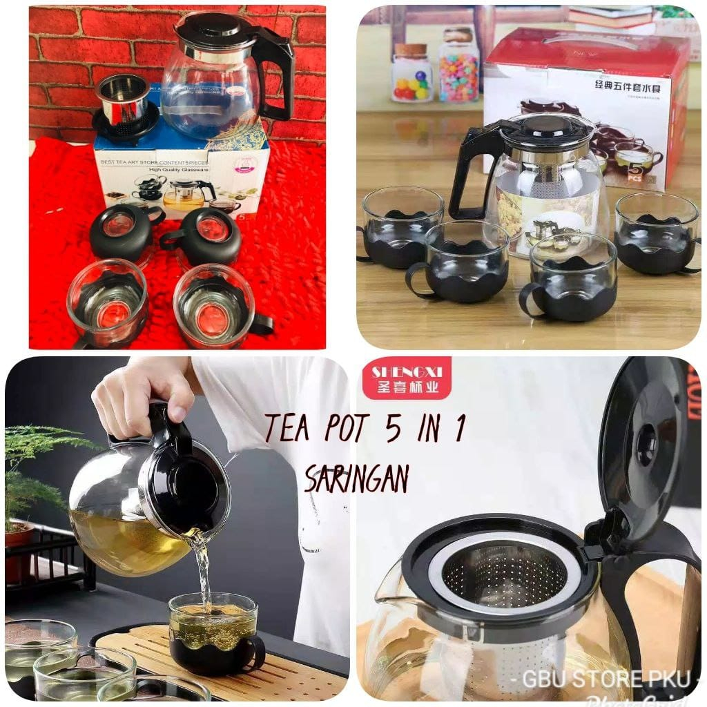 TEA POT SARINGAN/TEA POT 700 ML SET 5IN1/TEKO TEH KOPI MURAH/TEA POT KACA