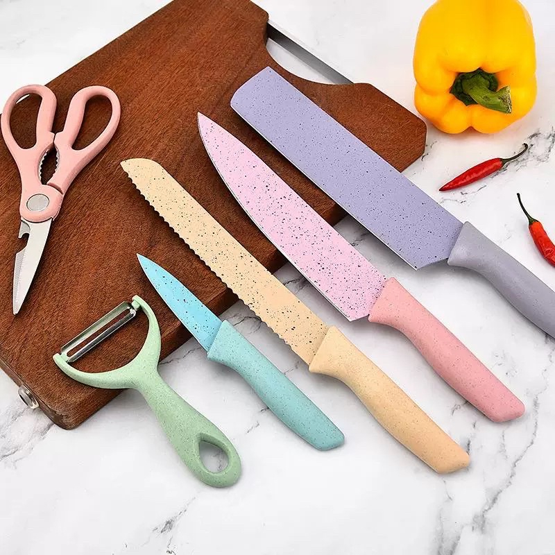 Kitchen Knife Set Stainless Steel / Pisau Dapur Set 6 in 1 Bahan Stainless Steel Pisau Set Stainless Anti Lengket High Quality